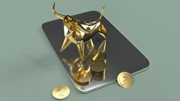 tablet und bull gold 3d-rendering für geschäftliche inhalte. foto