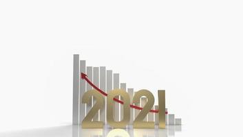 die goldene Zahl 2021 und der Diagrammpfeil nach oben für die 3D-Darstellung von Geschäftsinhalten. foto