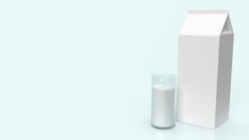 glasmilch und milchbox für lebensmittelinhalt 3d-rendering. foto