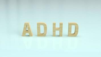 der adhd-holztext auf glänzender platte für medizinische inhalte 3d-rendering. foto