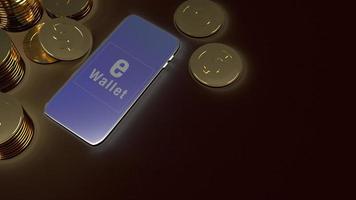 mobile Symbol e-Brieftasche und Goldmünzen 3D-Rendering für e-Business-Konzept. foto