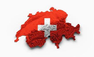 schweiz karte flagge schattierte relieffarbe höhe karte auf weißem hintergrund 3d illustration foto