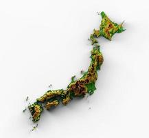 japan-karte schattierte relieffarbe höhenkarte auf weißem hintergrund 3d illustration foto