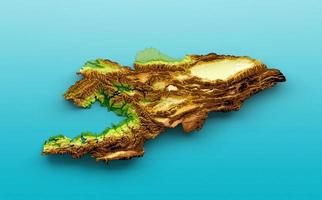 kirgisistan-karte schattierte relieffarbe höhenkarte auf dem meerblauen hintergrund 3d-illustration foto