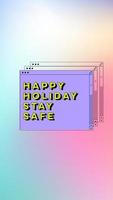 Happy Holiday Stay Safe Interface-Fenster mit Collage-Stil im Verlaufshintergrund, Vaporwave-Retro-Design, 80er und 90er Jahre foto