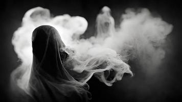 abstrakter Geisterteufel in Rauch schwarz und weiß, Halloween und gruseliges Konzept, digitale Kunst foto