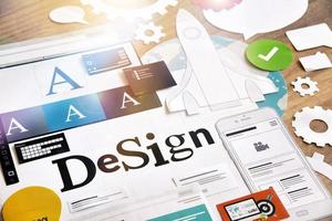 Grafikdesign. Konzept für verschiedene Designkategorien wie Grafik- und Webdesign, Logo-, Brief- und Produktdesign, Firmenidentität, Branding, Marketingmaterial, Social Media.