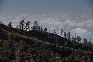 blick vom tropischen wald mit pfad zum vulkan kawah ijen, ost java, indonesa foto