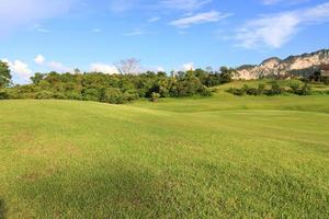 grünes Gras auf einem Golfplatz foto