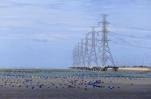 Hochspannungsmast im Meer foto