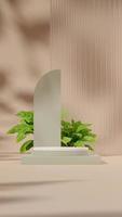3D-Rendering-Vorlage weißgrünes Podium im Hochformat mit Glashintergrund und chinesischem Evergreen foto