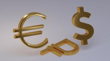 Zeichen der Währungswährungen Euro, Dollar und russischer Rubel auf hellem Hintergrund im 3D-Raum. Rubelzeichen liegt als Symbol der Abwertung des Wechselkurses. foto