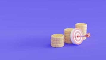Münzen stapeln, Kostensenkung für das finanzielle Wachstum des Zielplanungsgeschäfts, Planung des Geschäftskonzepts. 3D-Darstellung foto