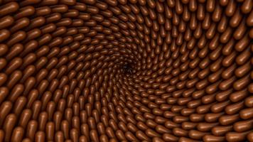 Schokoladenstreusel Spiralhintergrund Abstrakte süße Süßigkeitenstrudelspirale mit braunen Streuseln 3D-Darstellung foto