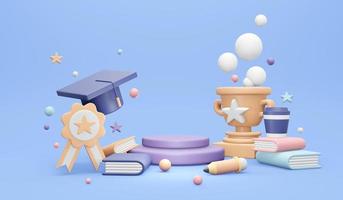 3d-rendering von bildungselementen mit kopierraum für das kommerzielle konzept des back-to-school-hintergrundbanners. 3D-Darstellung im Cartoon-Stil. foto