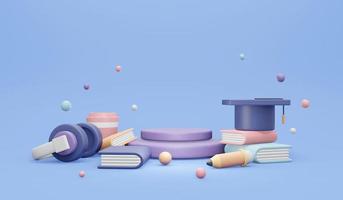 3d-rendering von bildungselementen mit kopierraum für das kommerzielle konzept des back-to-school-hintergrundbanners. 3D-Darstellung im Cartoon-Stil. foto