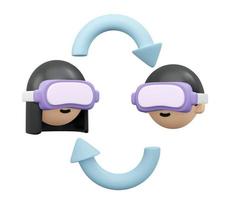 3D-Darstellung von Jungen und Mädchen mit Vr-Metaverse-Brille und globalem Icon-Konzept der Online-Technologie foto