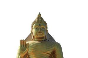 großer goldener buddha ist ein buddhistischer glaube und glaube, der auf glauben aufgebaut ist, und ist eine langjährige kultur und tradition im buddhismus vor einem blauen himmelhintergrund an einem sonnigen und hellen tag.-weißer hintergrund foto