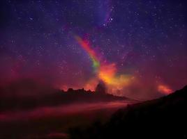 Milchstraßengalaxie, auf Hochgebirgs-Langzeitbelichtungsfoto, mit Korn. Bild enthalten bestimmte Körnung oder Rauschen und Weichzeichner. foto