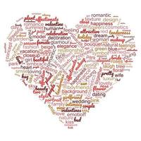 Liebeswortwolke lokalisierte Typografieillustration auf einem weißen Hintergrund. Herz aus Worten Liebe. Formsilhouette zum Schneiden und Wandaufkleber. foto