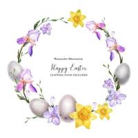 dekorativer aquarellkranz mit blumen und eiern foto