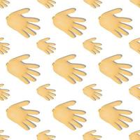 Nahtloses Muster mit aufgeblasenen gelben medizinischen Handschuhen auf weißem Hintergrund. prävention und schutz von coronavirus, covid-19. Gesundheitskonzept. abstrakter Hintergrund. foto