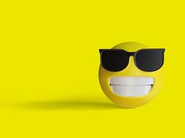 3D-Illustration, cooles Gesicht Emoji mit schwarzer Brille foto