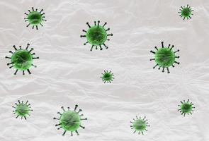 3D-Darstellung eines farbenfrohen, isolierten Corona-Virus, das von Plastikfolie auf weißem Hintergrund bedeckt ist foto