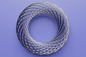 3D-Darstellung eines silbernen Torus. fantastische Zelle. einfache geometrische Formen foto