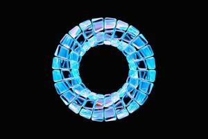 3D-Darstellung eines blauen Torus. fantastische Zelle. einfache geometrische Formen foto