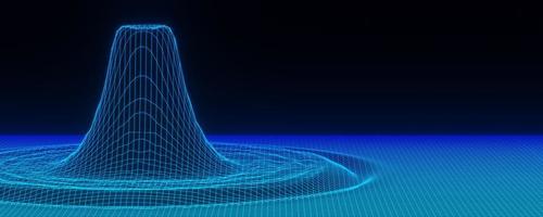 3D-Darstellung von futuristischem Retro-Landschaftsneonlicht auf dunklem Hintergrund. abstrakte Laser-Cyber-Linien zeigen nachts. UV-Spektrum-Strahlszene für Mock-up und Web-Banner. foto