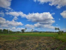 abstrakter unschärfehintergrund des reisfeldes nach der ernte mit klarem blauem himmel foto