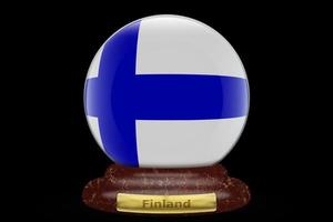3D-Flagge von Finnland auf Schneekugel foto