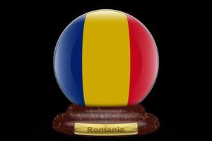 3D-Flagge Rumäniens auf Schneekugel foto