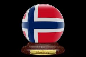 3D-Flagge von Norwegen auf Schneekugel foto