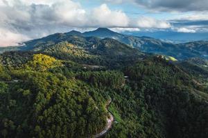 Landschaftsansicht auf einem hohen grünen Hügel foto