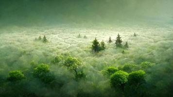 tropischer grüner waldhintergrund mit nebel. 3D-Darstellung. foto