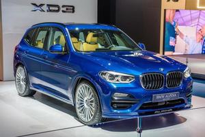 frankfurt, deutschland - september 2019 blauer bmw alpina xd3 allroad x3 suv, iaa internationale autoausstellung foto