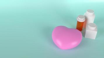 das rosa herz und die medizinflasche für gesundheitsinhalte 3d-rendering. foto