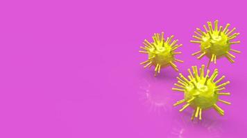 Das gelbe Virus auf rosafarbenem Hintergrund für die 3D-Darstellung von Ausbruchsinhalten foto