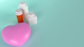 das rosa herz und die medizinflasche für gesundheitsinhalte 3d-rendering. foto