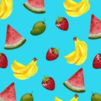 nahtloses muster von bananen-, erdbeer- und wassermelonenaquarell für sommerkonzept foto