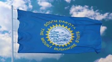 South Dakota Flagge auf einem Fahnenmast weht im Wind, blauer Himmelshintergrund. 3D-Darstellung foto