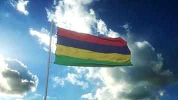 flagge von mauritius weht im wind gegen den schönen blauen himmel. 3D-Darstellung foto