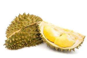 König der Früchte, Durian auf weißem Hintergrund. foto