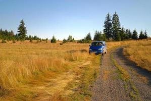 blauer Lieferwagen in der Natur foto