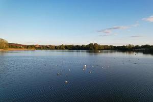 niedliche Wasservögel schwimmen, Aufnahmen von Willen Lake und Park, der sich in Milton Keynes, England befindet. Die Menschen genießen an einem heißen sonnigen Sommertag am See. Videoclip aufgenommen am 21.8.2022 foto