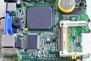 Draufsicht auf Motherboard, Computer-Motherboard, Konzept der künstlichen Intelligenz foto