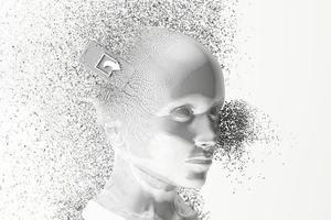 Das Konzept des sozialen Teilens kann dazu führen, dass Menschen sterben, wenn der menschliche Kopf durch Zusammenstöße mit Mobiltelefonen gebrochen wird. 3D-Rendering foto