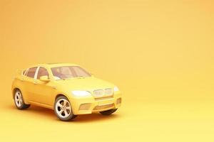 Auto auf gelbem Bildschirm 3D-Rendering foto